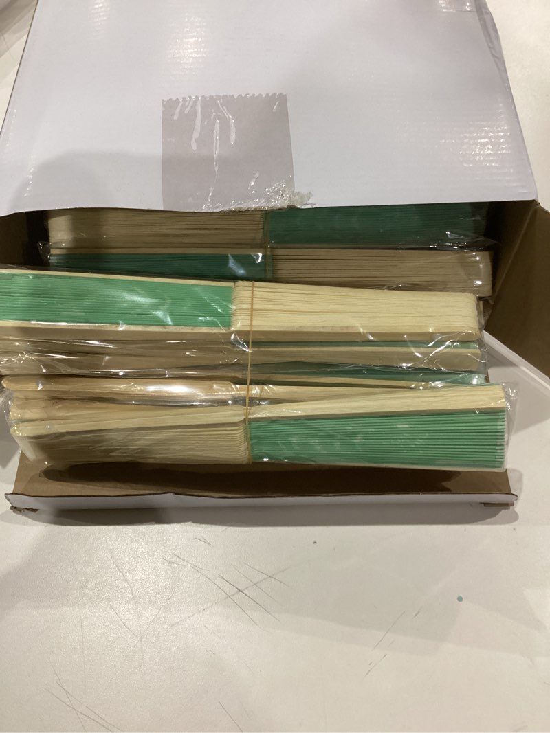 Condition photo showing As Is for Menkxi 80 Pcs Wedding Fans for Guests Bulk Silk Chinese Wooden Folding Hand Fans Wedding Bridal Shower Favors Sage Vintage Thank You Gift for Bridesmaid, Friends, Family, Dancing Party Supplies