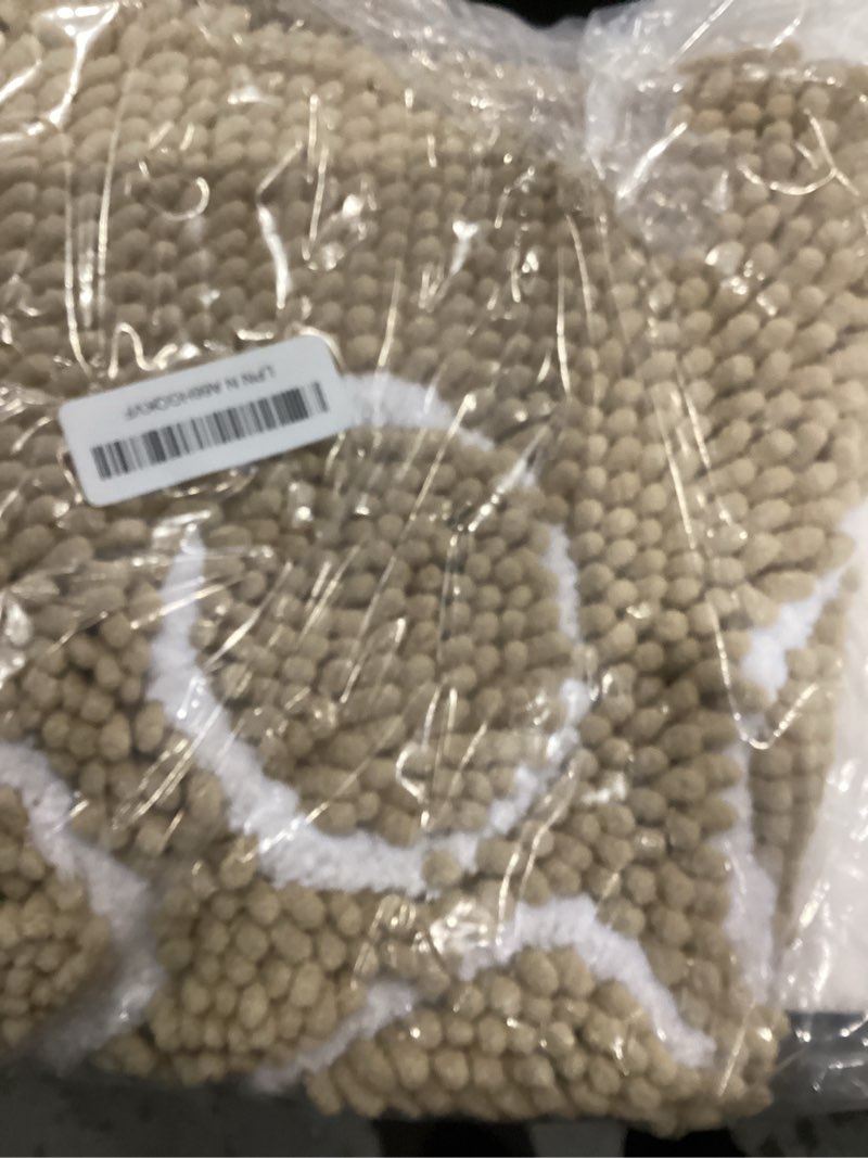 Condition photo showing As Is for Smiry Dog Door Mat for Muddy Paws, Absorbent Dirt Trapper Non Slip Quick Dry Washable Chenille Mat for Mud Dogs, Entry Rug for Indoor and Outdoor (30x20 Inches, Beige and White) 30.0"L x 20.0"W x 1.0"Th Beige and White