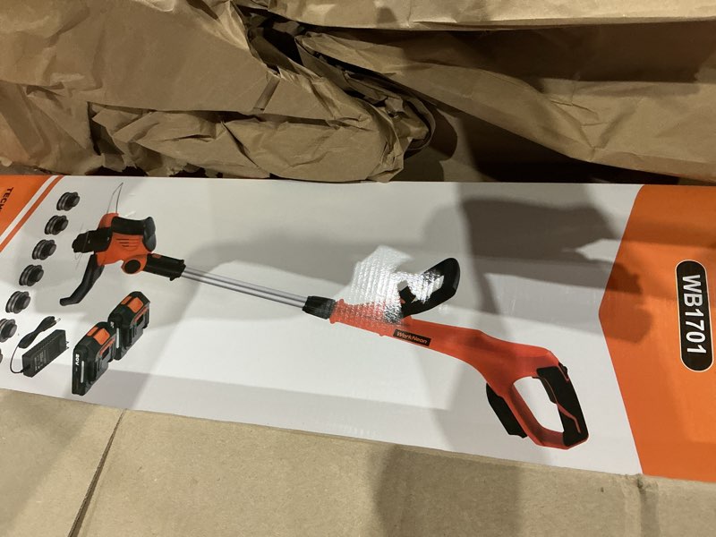 Condition photo showing New/Like New for 20v cordless weed wacker, string trimmer & edger, 2 in 1 weed eater with 12-inch cutting width & 2x2.0ah batteries - electric grass trimmer automatic line feed for yard, garden
