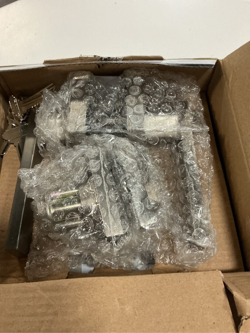 Condition photo showing New/Like New for mega handles - robell entry combo i entry lever door handle and single cylinder deadbolt lock and key combo pack - heavy duty square locking lever set for left or right-handed doors - satin nickel satin nickel 1 pack entrance combo