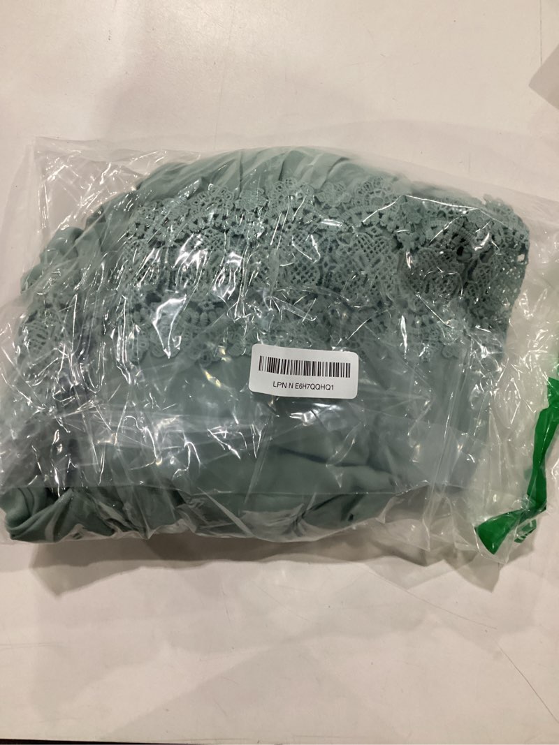 Condition photo showing Good Condition for zesica women's 2026 summer lace strap sleeveless square neck smocked high waist ruffle hollow out flowy a line maxi dress green x-large
