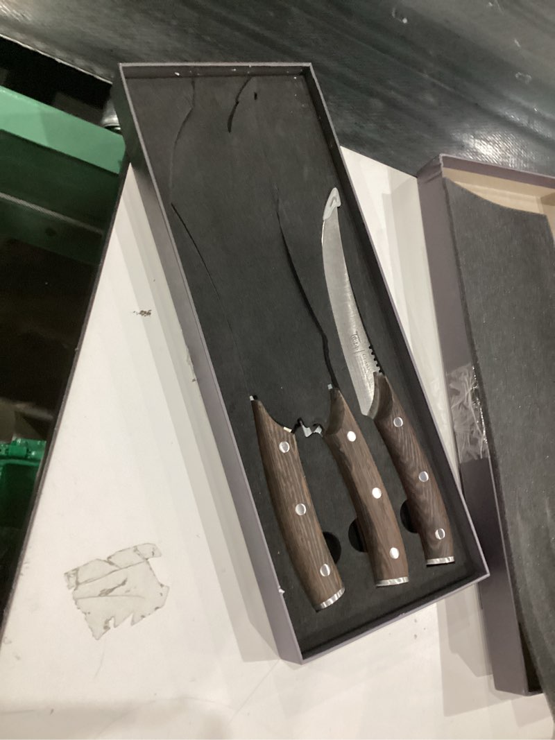 Condition photo showing Good Condition for SYOKAMI Butcher Knife Set, 3 PCS Kitchen Knives Set for Cutting, Meat Cleaver Chef Knife Set, Japanese Style High Carbon Steel Knives Set, Chopping & Slicing & Boning for Home and BBQ, Christmas gift 3 PCS Set