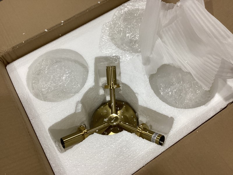 Condition photo showing As Is for mid century modern gold semi flush mount ceiling light fixture 3 light 18 inch, globe light fixtures for bedroom,entryway,hallway,living room,kitchen,dining room