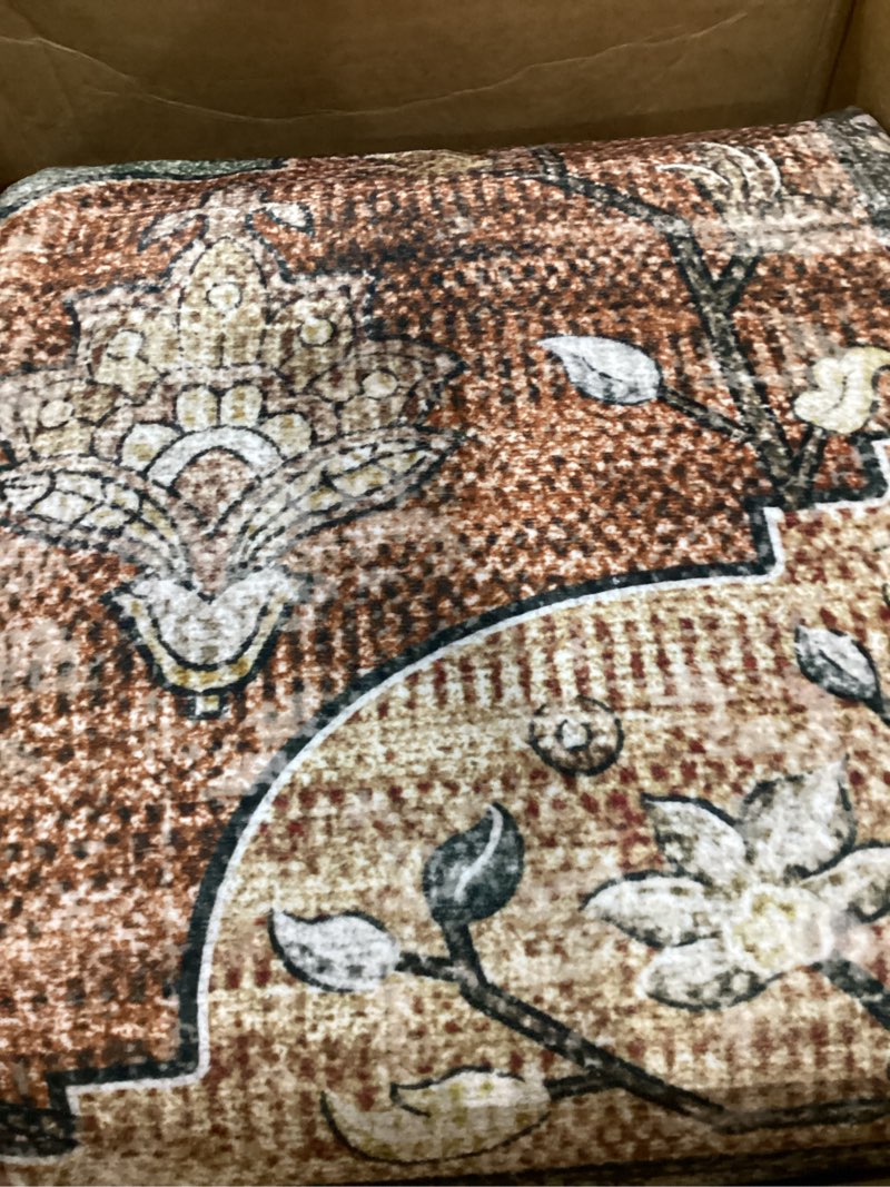 Condition photo showing Good Condition for large releany area rugs washable non-slip, floral vintage distress medallion carpet for living room bedroom dining room, terracotta burnt orange green
