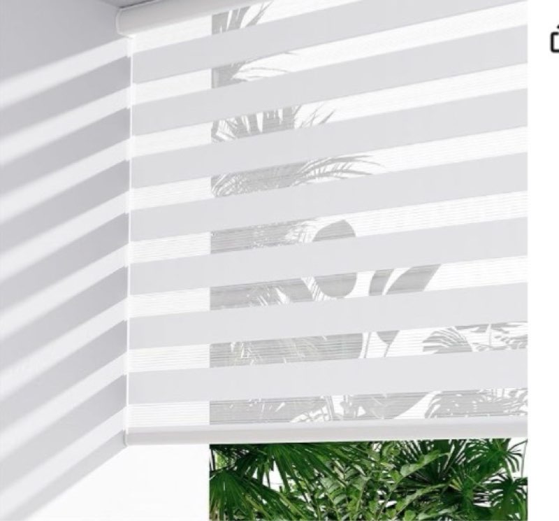 LazBlinds No-Drill Cordless Zebra Blinds - Dual Layer Light Filtering & Room Darkening, Free-Stop Li