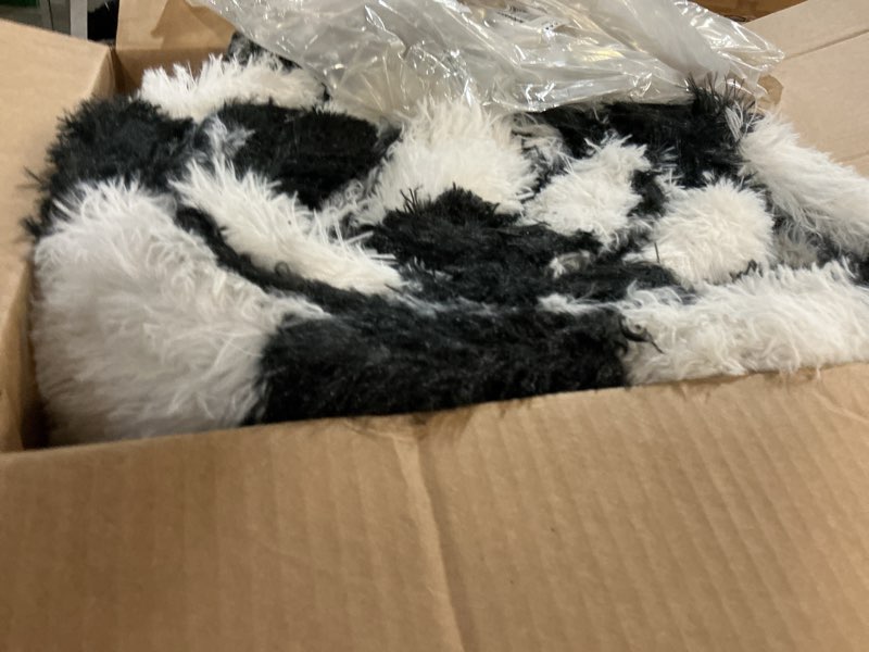 Condition photo showing As Is for Super Soft Rug for Bedroom, 8x10 Ft Black and White Area Rug Classic Checkered Shaggy Anti-Skid High Pile Soft Fluffy Rug Fuzzy Carpet for Living Room Bedroom Kids Room Nursery, Dorm Home Decor Black and White 10' x 8' (Rectangular)