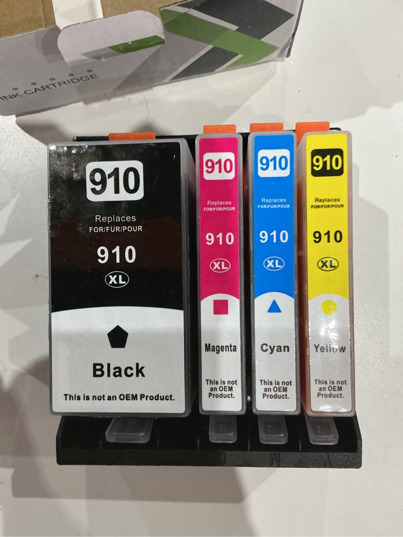 Condition photo showing Good Condition for 910xl ink cartridges for hp printers compatible for hp 910xl ink cartridges combo pack work with officejet pro 8020 8025 8028 8035 8030 8010 8015 8018 8022 series, 4 pack(black cyan magenta yellow) 910-4p
