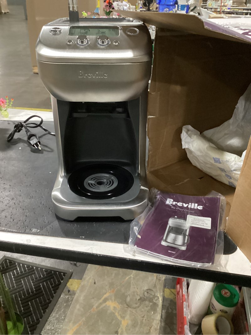 Condition photo showing As Is for breville bdc650bss grind control coffee maker with grinder, brushed stainless steel, thermal carafe