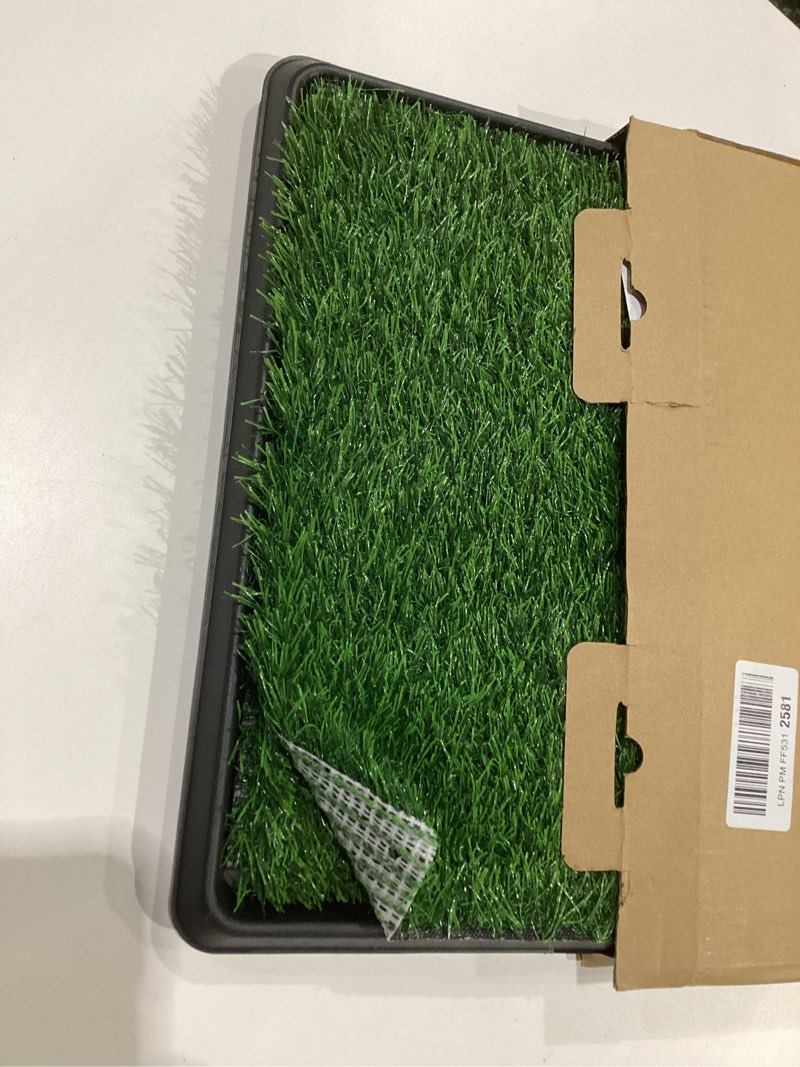 Condition photo showing As Is for LOOBANI Dog Grass Pad with Tray - Dog Litter Box - Indoor Potty for Apartment and Patio Training - with 2 Packs Grass Pee Pads for Replacement, 16×20 Inch Tray Potty 16*20inch