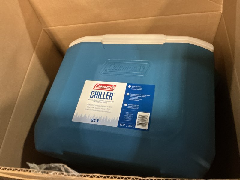 Condition photo showing Good Condition for Coleman 60qt Rolling Cooler with Wheels, Insulated Portable Wheeled Chiller with Ice Retention, Made in USA