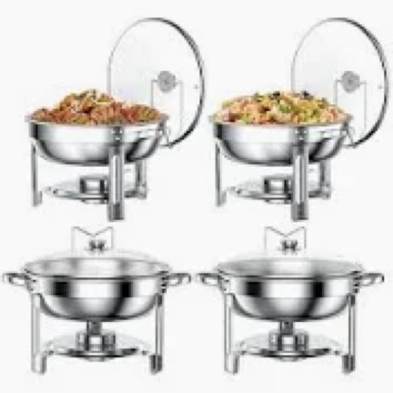 Chafing Dishes for Buffet, 4 Pack 5QT Round Stainless Steel Chafing Dish Set with Lid Holder for Hom