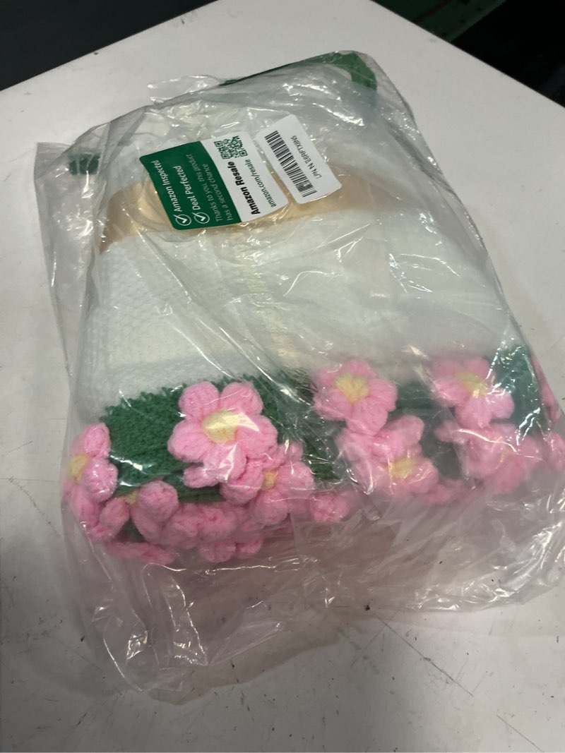 Condition photo showing New/Like New for eightown 43'' crochet flowers rose bouquet blanket finished - handmade knitted throw blanket with pink puff flowers - home décor ideal women gift for mom - mother's day birthday valentine's day pink bobble flower 43inches