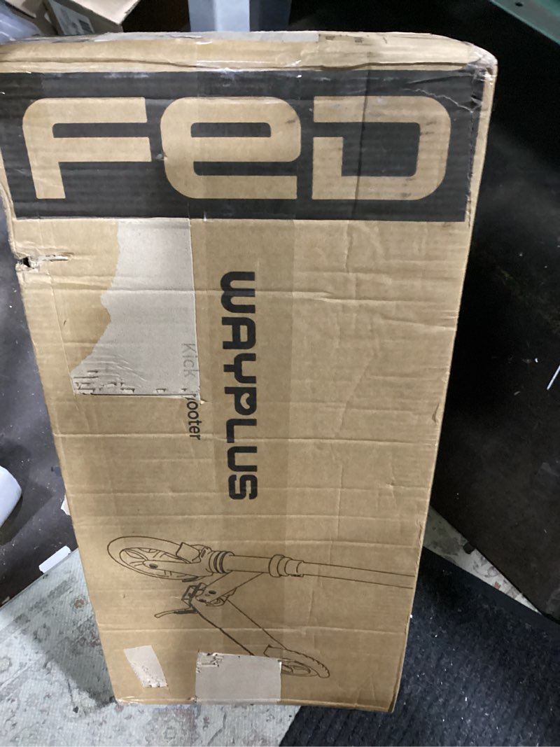 Condition photo showing New/Like New for wayplus ks1 kick scooter for ages 6+,kid,teens & adults.8 big wheels,240lb | one-button fold, lightweight, 4 adjustable height,bearing abec9,20"wide handle bar,front suspension,rear brake,carry strap aquas