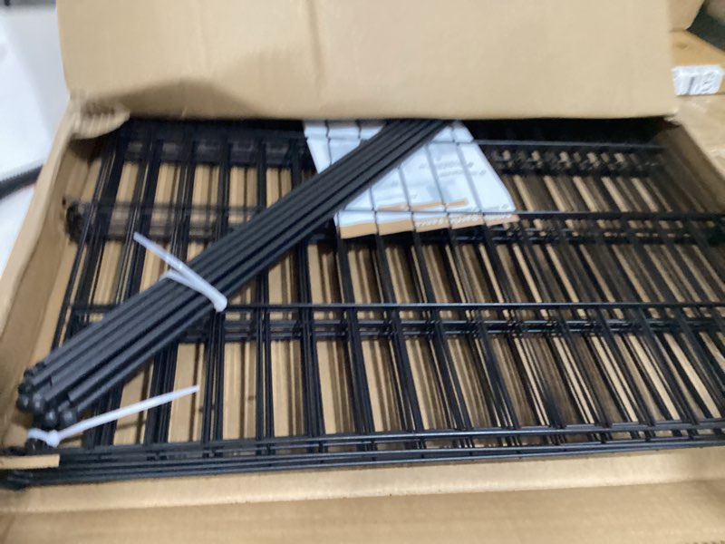 Condition photo showing Good Condition for toolterritary 10 panels no dig garden fence with gate, 32 in(h) x24.2 ft(l) metal fence panels, thickened rustproof garden fencing, animal barrier fence for dogs, rabbits, and patio 32 in(h)×29in(l) 10 panels(24.2 ft total l) fence with gate set