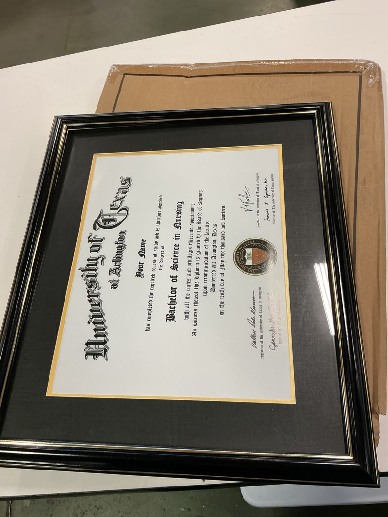 Condition photo showing Good Condition for GraduationMall 11x14 Diploma Frame with Black over Gold Mat or Display 15x18 Certificate without Mat,Solid Wood & UV Protection Acrylic,Glossy Black Finish with Gold Trim Black With Gold Trim 11x14