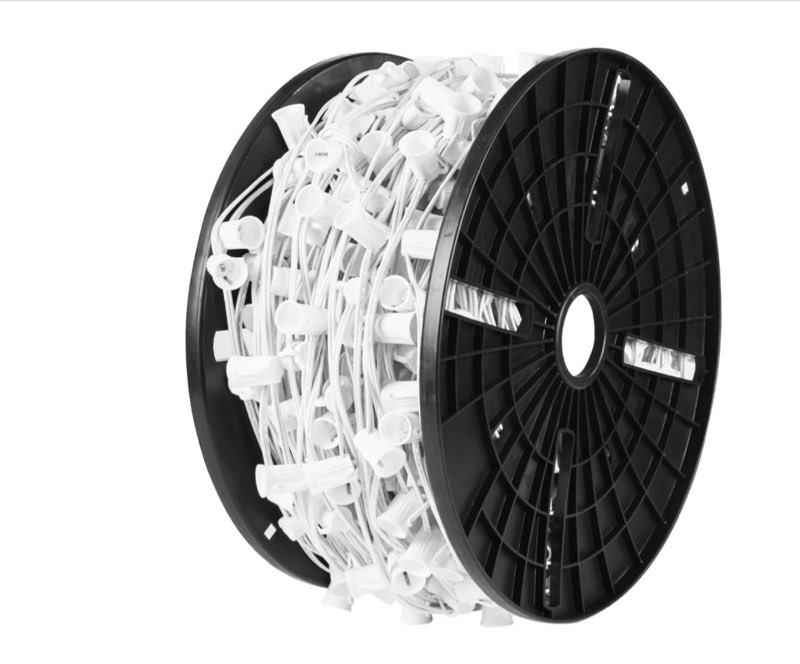 Commercial 500FT C7/E12 Christmas Light Sockets Set Spool, UL Listed Patio String Lights - 12\\\" Spaci
