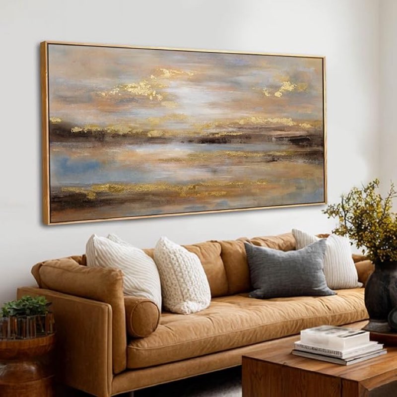 Gold Abstract Wall Art Decor Neutral Canvas Pictures Framed Wall Decor Colorful Art Prints for Living Room Dining Room Bedroom 24x48 Inch