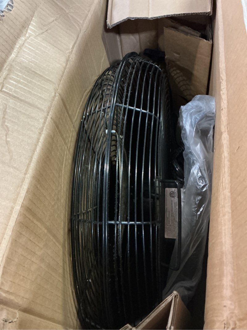 Condition photo showing As Is for amazon basics 20" high velocity industrial cooling floor fan with 3 speeds, tilt head, etl-listed safety compliance, metal housing and blades, for commercial space/garage/gym, 125w, black 20 inch (blades diameter) black