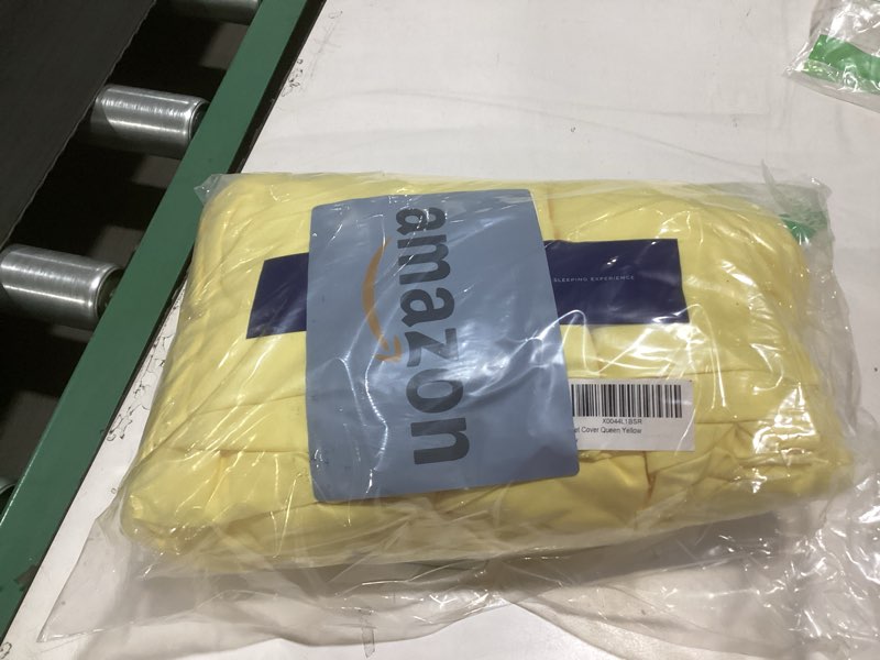 Condition photo showing As Is for duvet cover queen size set - extra soft queen duvet cover 90" x 90" with 2 pillow shams - hotel luxury, easy care & fade free w/ zipper closures & ties - all season, comfy, cozy & breathable (yellow) 40 - yellow (no comforter) queen (90x90)