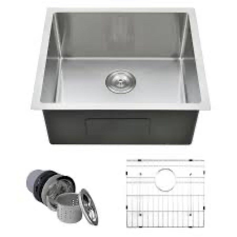 Bar Sink - PEPO 21 x 18 Inch Undermount Kitchen Sink, 16 Gauge Stainless Steel Single Bowl Small Kit