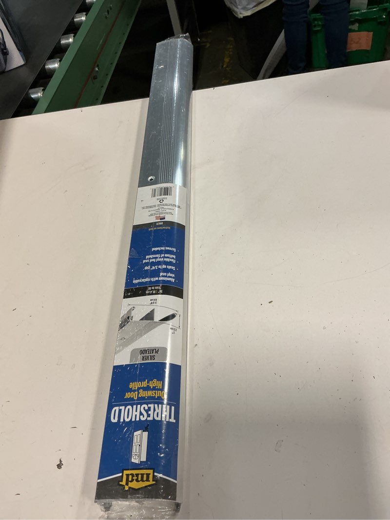 Condition photo showing New/Like New for M-D Building Products 08631 3-3/8 in. x 1 in. x 36 in. Silver Aluminum and Vinyl High-Profile Outswing Door Threshold Silver 36"