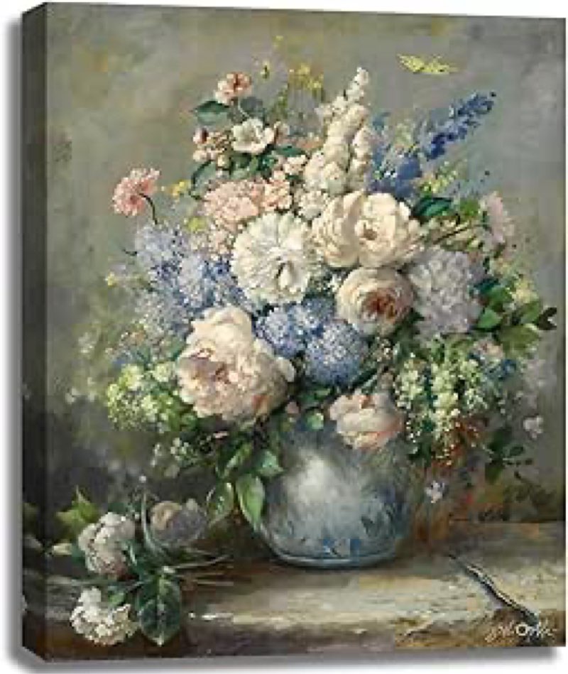 msspart pierre auguste renoir canvas wall art print - spring bouquet floral oil painting reproduction classic flowers artwork poster for office bedroom bathroom home decor- 16 x 24