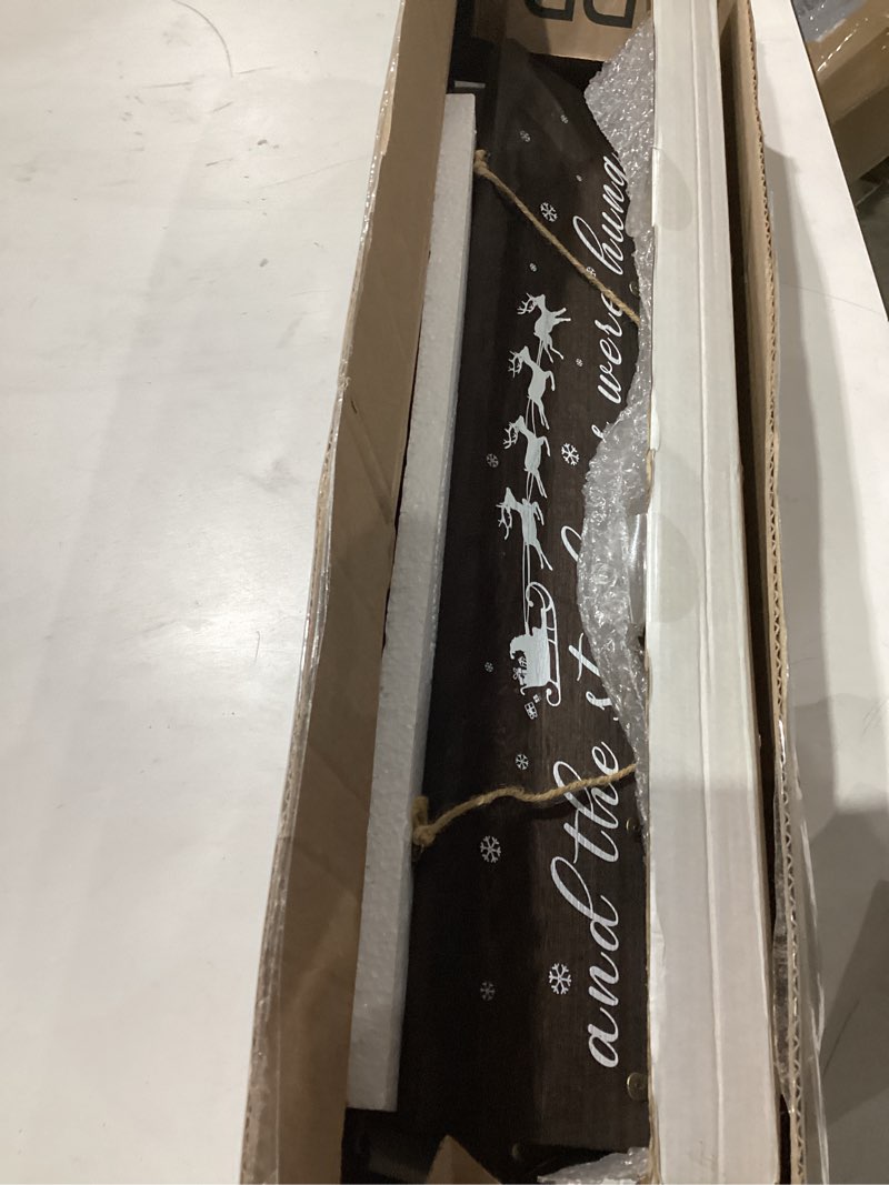 Condition photo showing As Is for KORMMCO Christmas Stocking Holder, The Stocking were Hung Wood Hanging Sign, Stocking Holder for Wall, Xmas Stocking Holder with 6 Hangers for Fireplace Mantel, 24 inch,Brown,