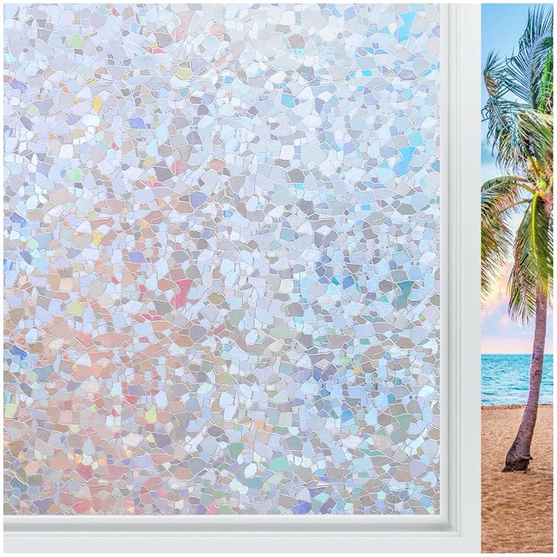 rabbitgoo Rainbow Window Privacy Film Decorative Stained Glass Diamond Pattern Window Sticker with I