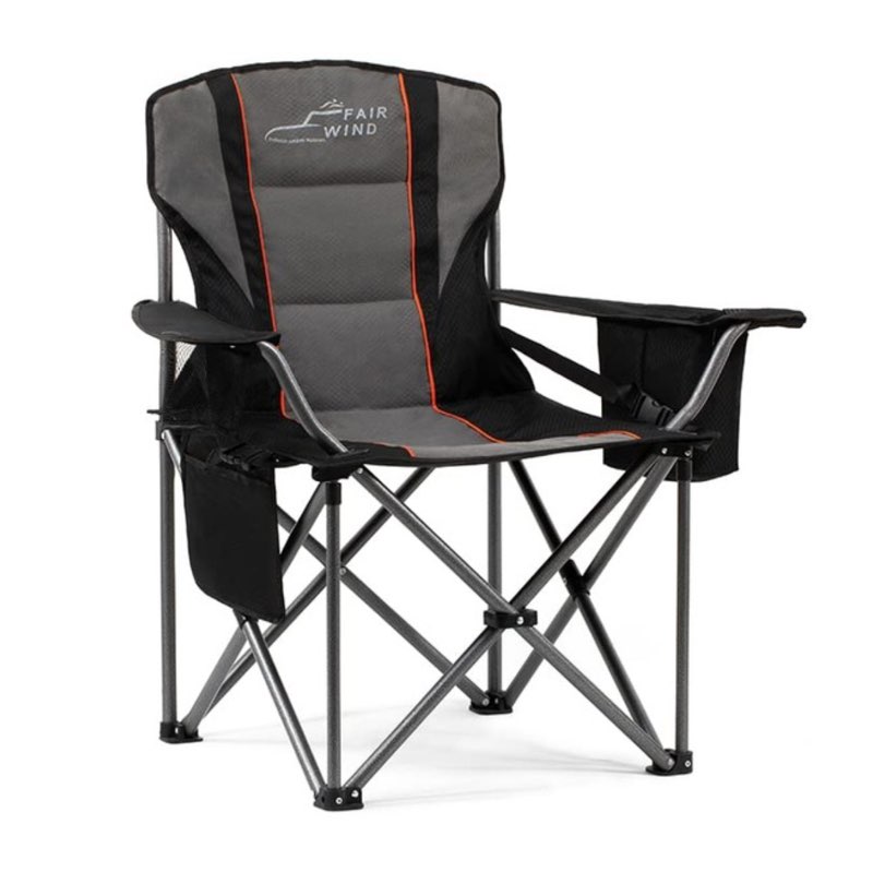 FAIR WIND FAIR WIND Oversized Fully Padded Camping Chair with Lumbar Support, Heavy Duty Quad Fold Chair with Cooler Bag, Support 450 LBS, Black