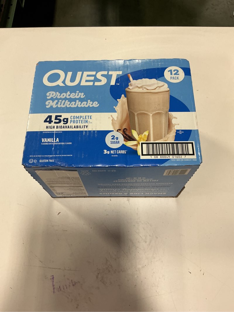 Condition photo showing New/Like New for Quest Nutrition Protein Milkshake, Vanilla, 45g Protein, 2g Sugar, High Protein, Low Sugar, Gluten Free, 1 Count( BB:01/24/26)