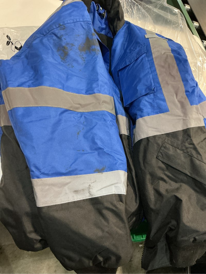 Condition photo showing As Is for (( Size XL ))VENDACE High Visibility Reflective Safety Jackets for Men Polar Fleece Lining ANSI Class 1 Hi Vis Winter Bomber Jacket Hoodie(Royal blue,) Royal Blue-polar Fleece