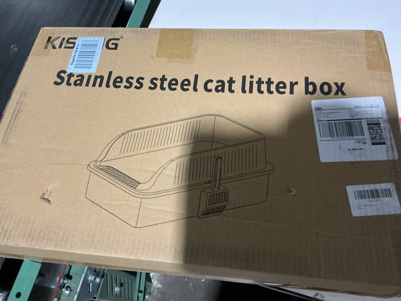 Condition photo showing Good Condition for stainless steel cat litter box, extra large xl odor free metal litter box with high sides lid, open top litter pan include scoop easy cleaning anti-scratch kitty cat box anti-urine leakage, non-sticky x-large black(23 in)