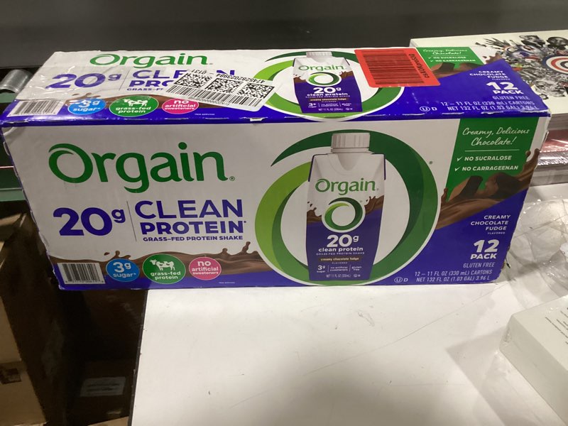 Condition photo showing Good Condition for Orgain Clean Protein Shake, Grass Fed Dairy, Creamy Chocolate Fudge - 20g Whey High Protein, Kosher, Ready to Drink, Low Net Carbs, Gluten Free, No Soy Ingredients, 11 Fl Oz (Pack of 12)