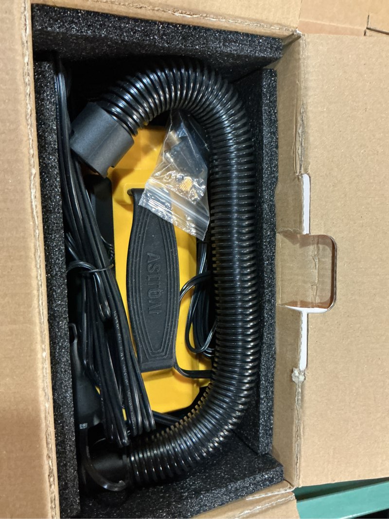 Condition photo showing Good Condition for astroai tire inflator portable air compressor, 150psi 12v dc/110v ac air pump with dual metal motors & led light, two modes for car tires, bikes, air mattresses & home use, compact design, yellow compact yellow