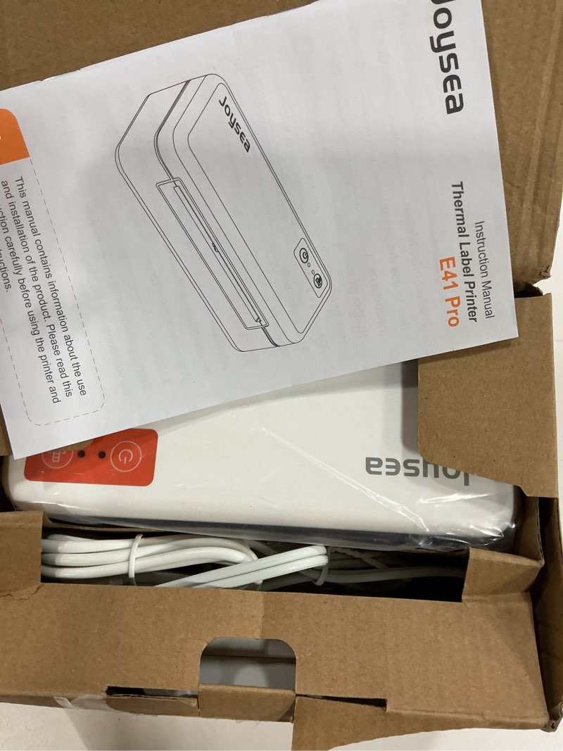 Condition photo showing New/Like New for joysea bluetooth shipping label printer, e41 pro 4x6 wireless thermal printer for amazon, fedex, usps labels, compatible with ios, android, windows mac white