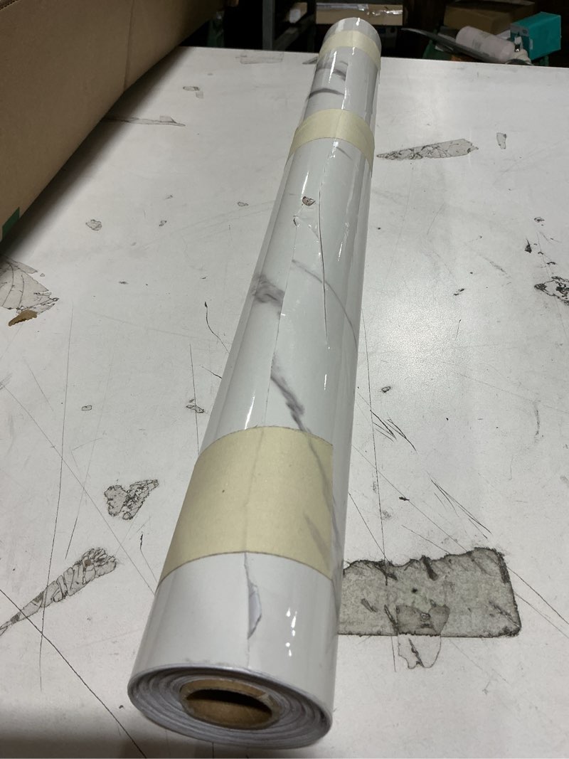 Condition photo showing Good Condition for jsevem 24"×354" extra thick white grey wallpaper peel and stick removable white gray marble contact paper vinyl modern faux glossy textured diy granite wall sticker for bedroom bathroom kitchen island white 24" x 354"