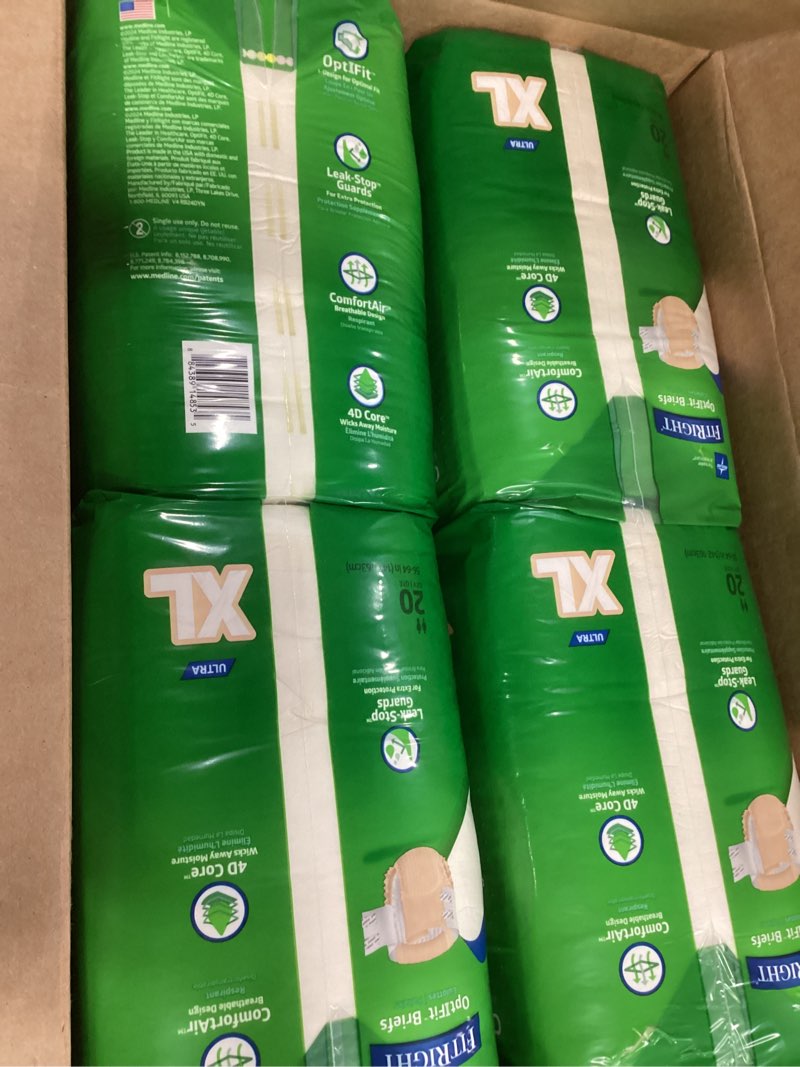 Condition photo showing New/Like New for FitRight Adult Diapers, Ultra Heavy Absorbency, XL (Waist Size 56in-64in), 80 Count, OptiFit Incontinence Briefs for Men and Women, Disposable, Moisture-Wicking, Leak Protection, 80 Count X-Large