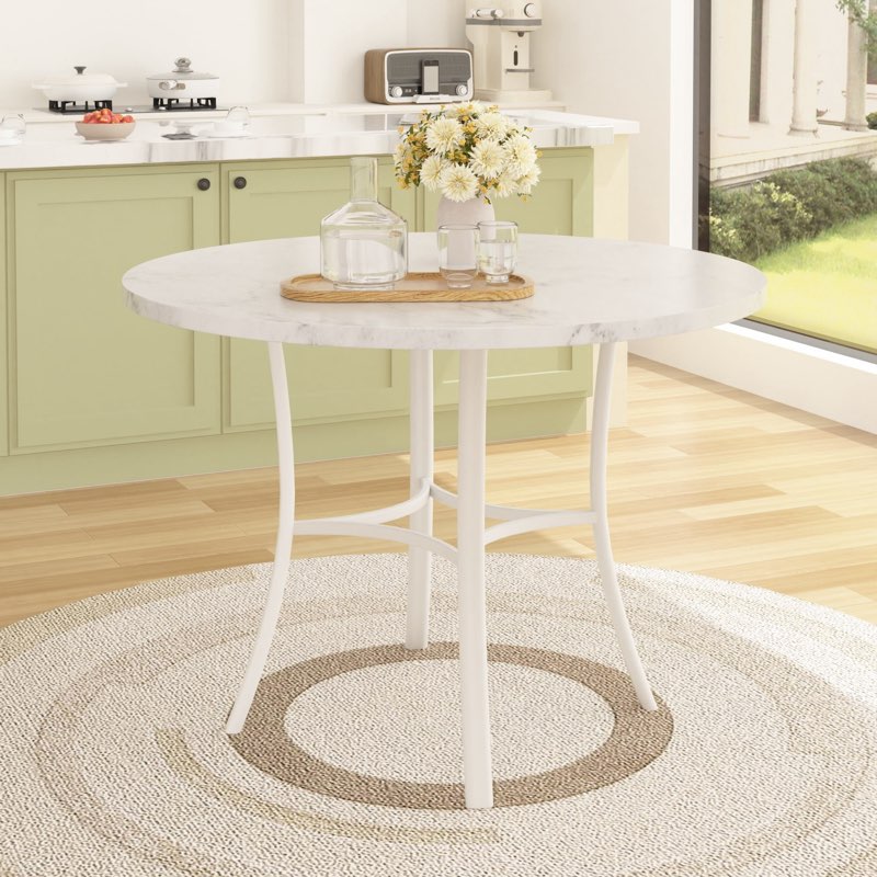 vecelo 36" round dining table, kitchen table faux marble with metal legs