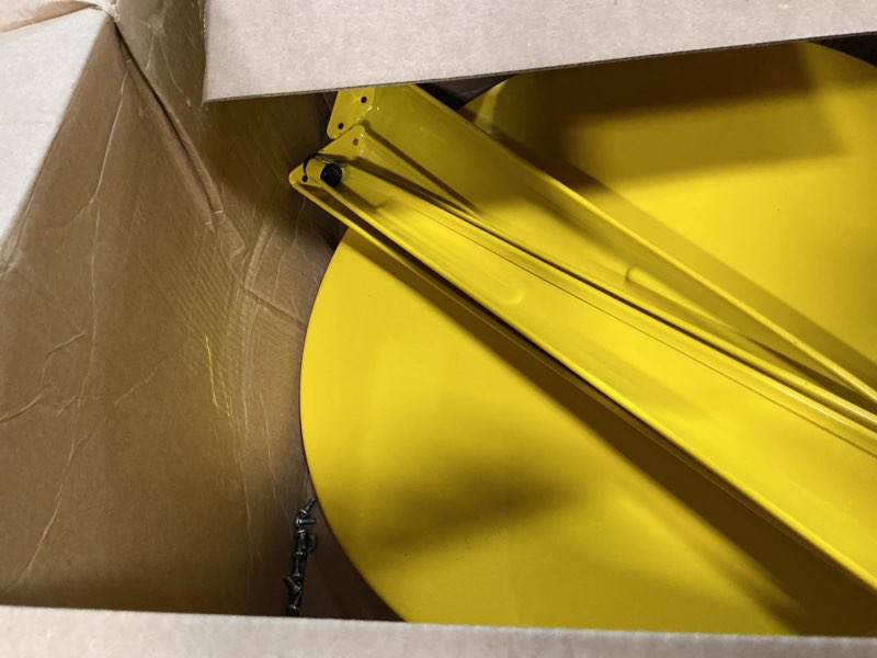 Condition photo showing As Is for flash furniture jeffrey commercial grade 30" round yellow metal indoor-outdoor table
