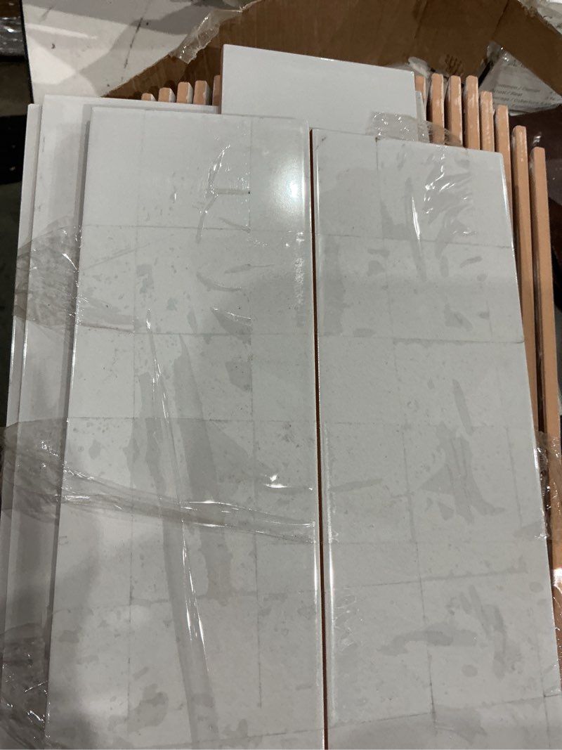 Condition photo showing As Is for satori hudson mist 4-in x 12-in glossy ceramic subway wall tile ( 0.32-sq ft / 30 pcs
