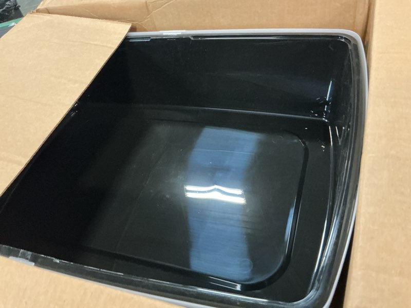 Condition photo showing As Is for iris usa cat litter box xx-large open top with high sided walls tall scatter shield scoop included easy clean plastic pan for big cats kittens multi-cat households 30"l x 20"w x 14"h black xxl black