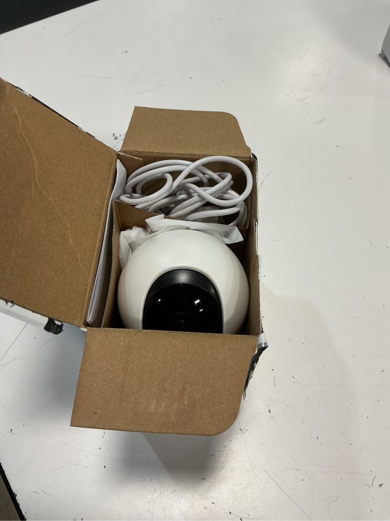 Condition photo showing As Is for cinnado security camera indoor-2k 360° wifi cameras for home security?pet/dog/baby camera with phone app, 2-way audio, night vision, 24/7 sd card storage, works with alexa & google home (2.4ghz)-d1 3 mp 1 pack