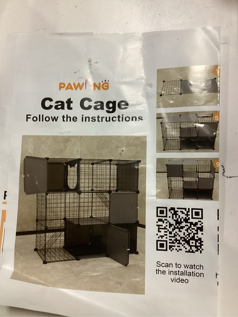 Condition photo showing Good Condition for cat enclosure indoor with litter box, 3-tier metal wire cat cage, diy detachable design for cats, kittens & small animals, multi-level kennel 24"l x 16"w x 35"h