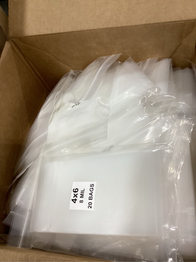 Condition photo showing New/Like New for Small 4" x 6" Reclosable Poly Zip Seal Lock Bags, 8 Mil Thickness, Clear, 20 Bags (Case of 50 Packs), Heavy Duty, Waterproof, Food Safe 8 mil Case Pack 4"W x 6"H