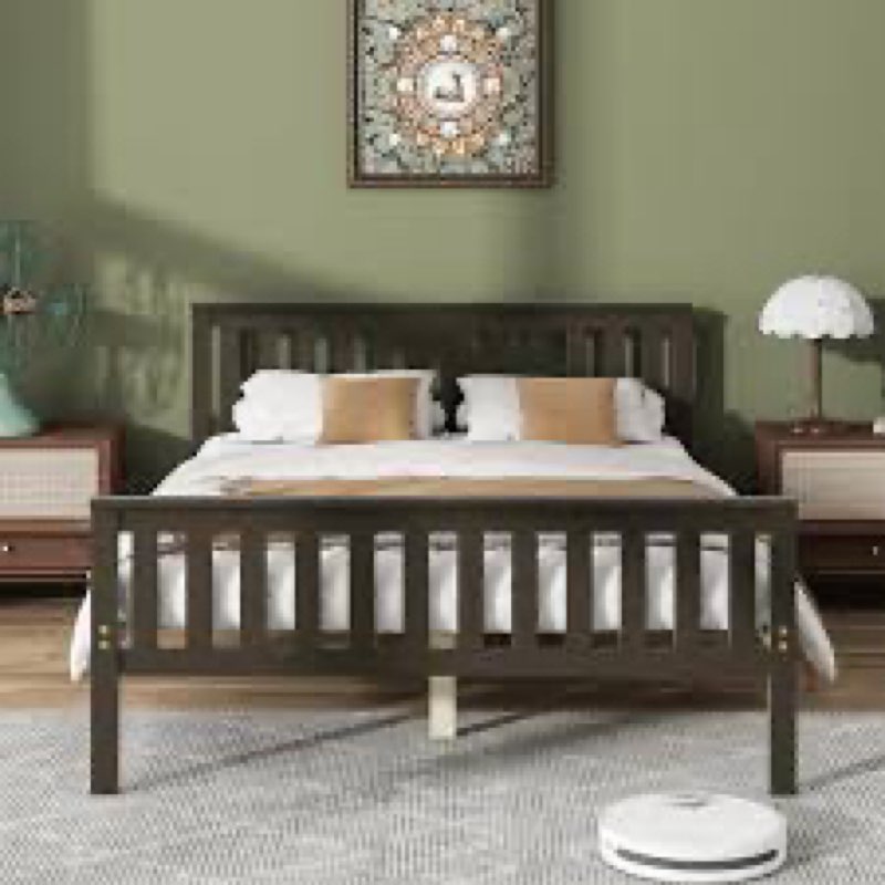 Incomplete *KISLOT Wood Bed Frame with Headboard and Footboard, Wooden Platform Mattress Foundation with Silent 