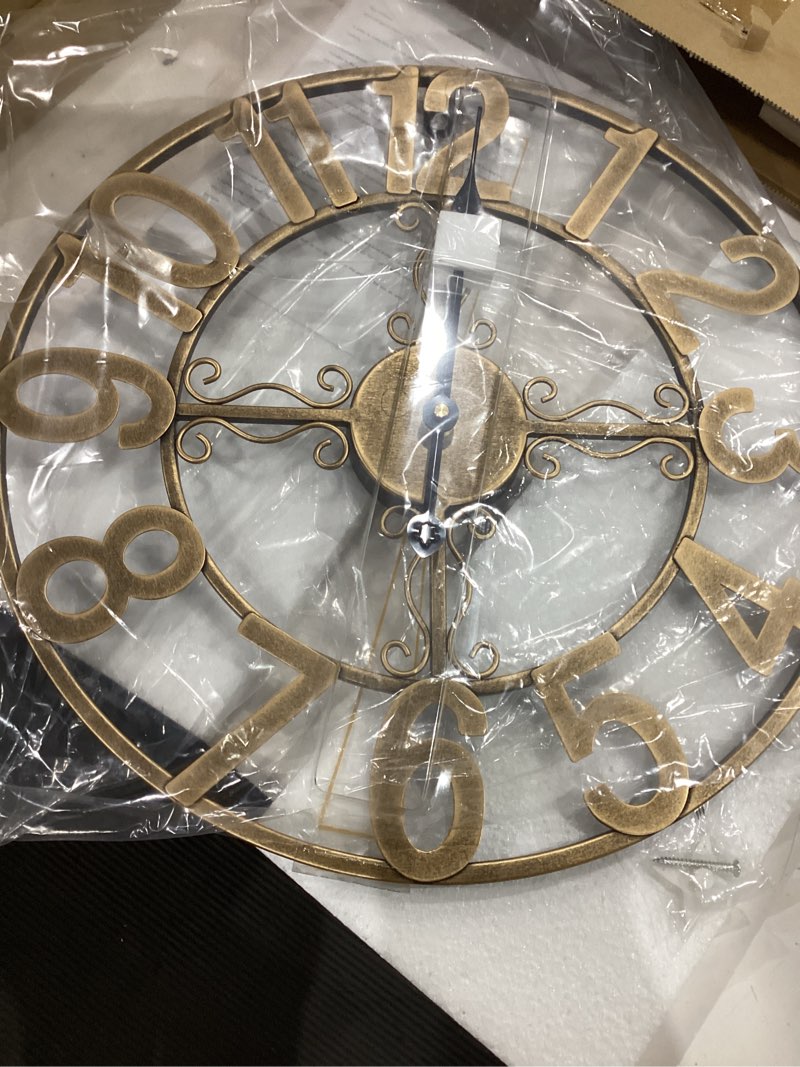 Condition photo showing Good Condition for cuspin 16 inch wall clock, decorative clocks for living room, silent non-ticking battery operated wall clock bronze metal round retro arabic numerals for kitchen mantel office bronze arabic number 16 inch