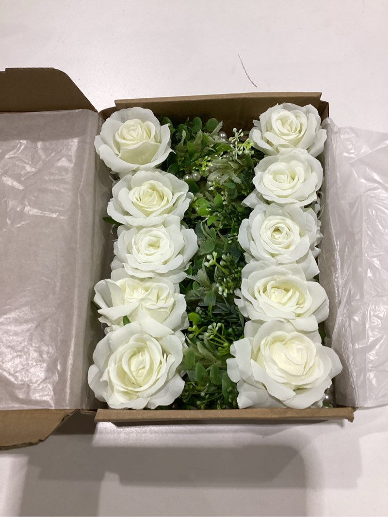 Condition photo showing New/Like New for white ivory rose wrist corsage, set of 10, wedding bridal flower corsage hand decor for prom party homecoming, wristband flowers bride, bridesmaid, girl white wrist corsage-10pcs