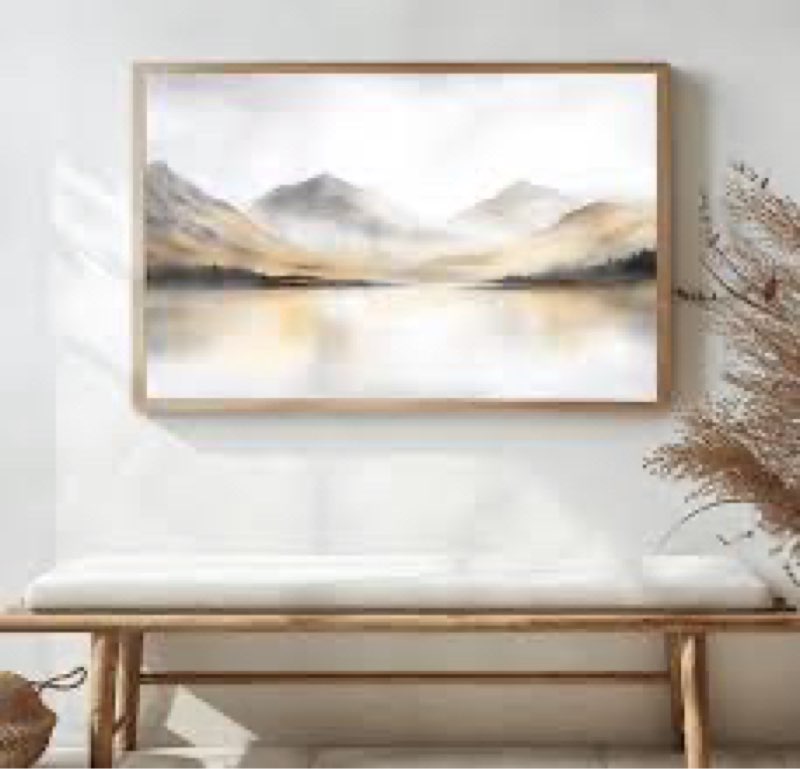 DRACIT Neutral Abstract Mountain Framed Canvas Print Wall Art Set,Watercolor Beige and Gray Landscap