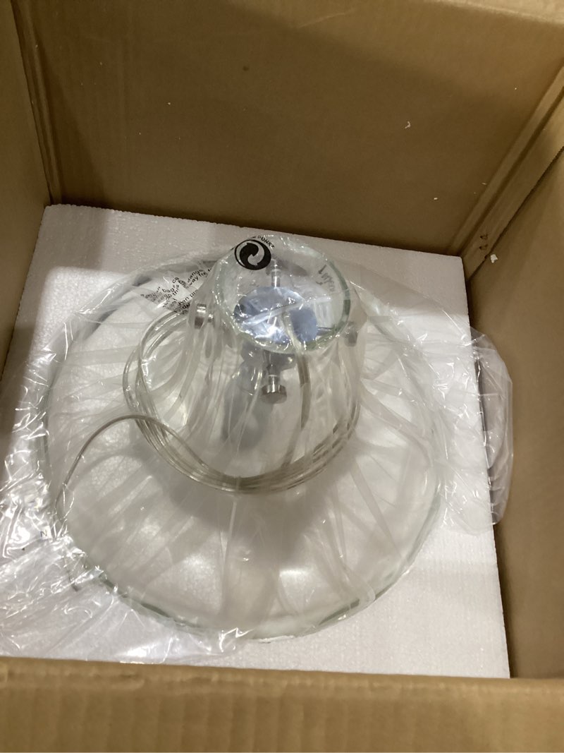 Condition photo showing Good Condition for catiner extra large 16" vintage farmhouse pendant light – hand-blown clear hammered glass shade, adjustable chain hanging light for kitchen island, hallway, dining room, chrome
