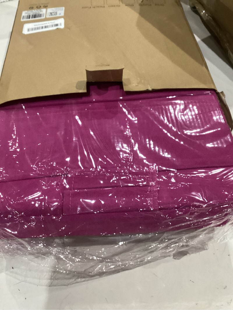 Condition photo showing As Is for kdd tablet pillow holder, foldable ipad stand for lap, bed and desk -tablet soft pad dock with pocket & stylus mount compatible with ipad pro 12.9, 10.5, 9.7 air mini 6 5 4 3, galaxy tab, e-reader purple